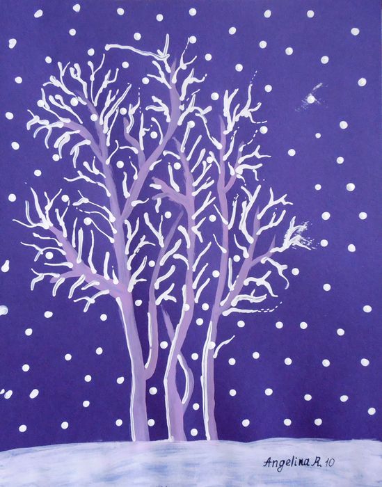 Art Studio PALETTE. Angelina Rudakova Picture.  Tempera Landscape Winter 